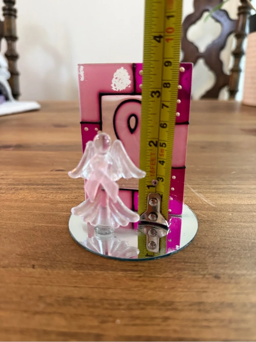 Pink Stained Glass Ribbon Frame with Pink Glass Angel Breast Cancer